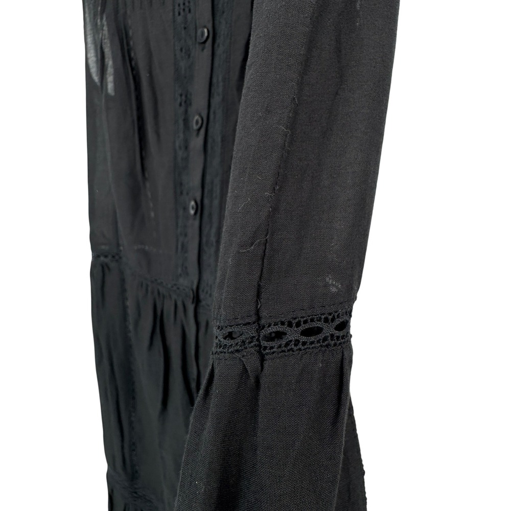 Little Moon Aritzia Black Organic Cotton Lace Trim Ruffle Midi Dress XS - Picture 5 of 6